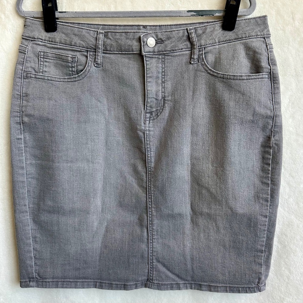 Old‎ Navy High Rise Denim Mini Skirt Grey Faded 5-Pocket Women's Size 12
